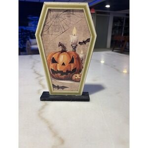 Good Condition coffin-shaped Halloween sign, specifically a seasonal decor item.